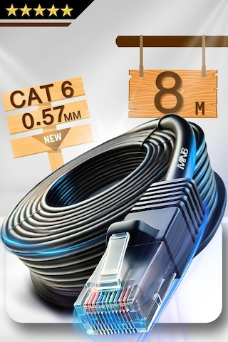 MN6 M107X 8 Metre Ethernet kablo/UTP 0.57mm Cat6 Iki Kat Korumalı/iç Dış Mekan/8 Metre Cat6 Kablo
