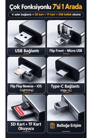 Çok Fonksiyonlu 7 In 1 Otg Kart Okuyucu Type C Usb Hafıza Apple Uyumlu iPhone Android Kart Saklama Kutusu