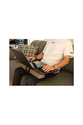 Minderli Laptop Sehpası - Telefon Ve Tablet Bölmeli Çalışma Masası, Antik Meşe Renk