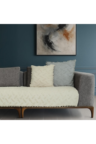 Ponela Bohem Ponponlu Koltuk Örtüsü 90x200 Cm Sadece Oturma Alanı 1 Adet - Krem krem