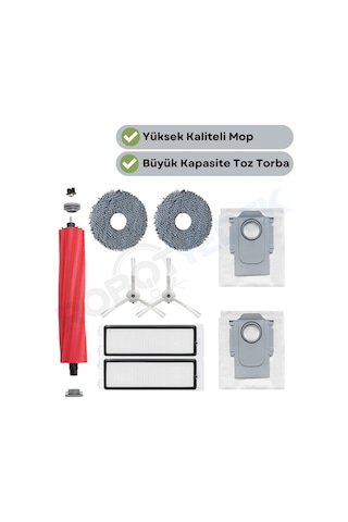 Roborock Qrevo Dikkat S,pro,maxv Değil Uyumlu Ana Fırça, Hepa Filtre,beyaz Yan Fırça, Mop,toz Torbası 9 Parça