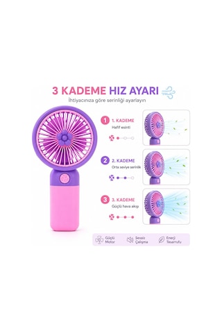 Talky Şarjlı Mini El Fanı Usb Taşınabilir Sessiz Masaüstü Vantilatör 3 Kademe Soğutucu Pervane Multicolor Karı