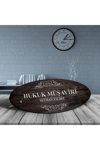 Kişiye Özel Mesleki Hukuk Müşaviri Ahşap Oval Masa İsimliği - 3