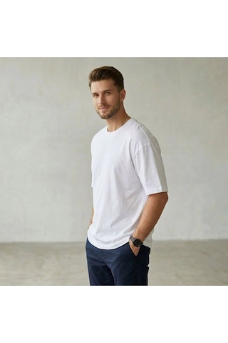 Erkek Basic Oversize Tişört Beyaz