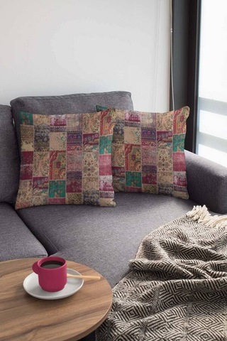 Çok Renkli Patchwork Çift Taraflı Kırlent Kılıfı Krl293n11