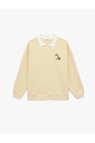 Koton Rahat Kalıp Kedi Nakışlı Uzun Kollu Polo Yaka Sweatshirt Bej 6sal10426ık Ekru