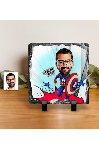 Kişiye Özel Kaptan Amerika Karikatürlü Dekoratif Doğal Taş