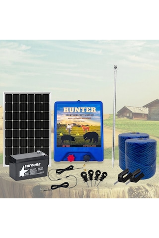 Hunter Ekonomik 1000mt Domuz - Ayı Kovucu Elektrikli Çit Sistemi Güneş Panelli Akülü