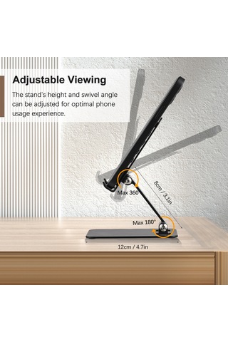 Mufunye Alüminyum Masaüstü Telefon/tablet Tutucu - Açı Ve Yükseklik Ayarlanabilir, Siyah