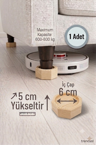 Robot Süpürge İçin Ahşap Koltuk Baza Yükseltici 5cm Yükseltir, Çap.6 Oyuklu Takoz 1 Adet