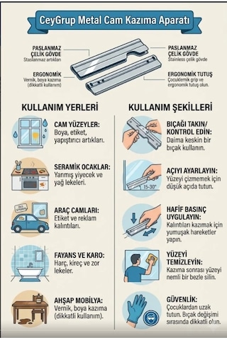 Cey Grup Metal Cam Kazıma Aparatı Gri