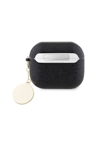 Apple Uyumlu AirPods 3.nesil Kılıf Guess Lisanslı Pu Deri Mavi Beyaz Çizgili Metal Logolu Siyah