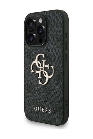 Apple iPhone 15 Pro Max Uyumlu Kılıf Guess Lisanslı Bilek Askı İpli Metal 4g Ve Yazı Logolu Kapak Siyah