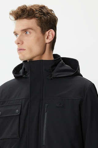 Lacoste Hooded Outdoor Men's Jacket Black Erkek Çıkarılabilir Kapitone Yelekli Erkek Mont Siyah