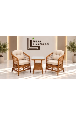 Rattan Bahçe Ve Balkon Takımı Alara Model 1+1 2 Kişilik Kahverengi