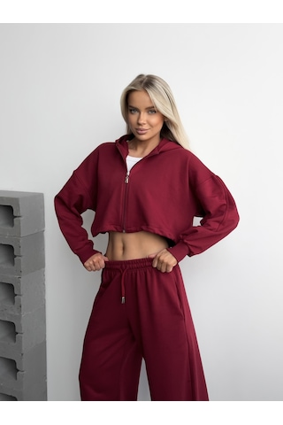 Shappy Fermuarlı Eşofman Takım - Bordo Bordo