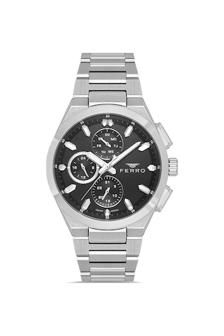 Ferro Fm43037a-a2 Quartz Çelik Gri Siyah Kadran 42 Mm Erkek Kol Saati