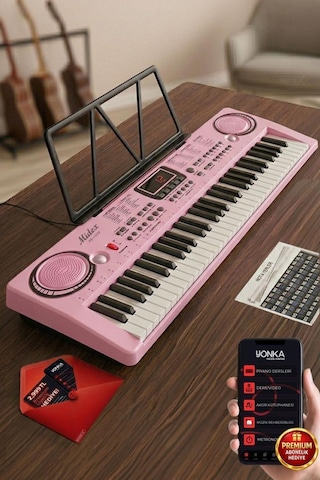 Midex PS-1500PK Başlangıç İçin 61 Tuşlu Org Pembe Renk ve Notalık