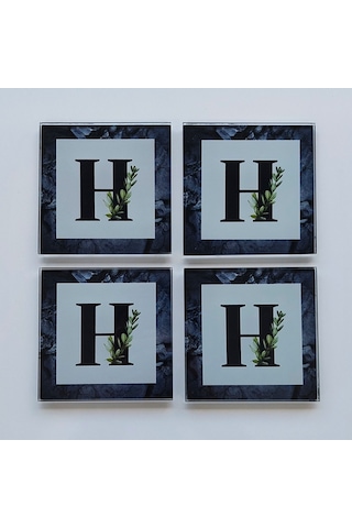 Decorita Cam Bardak Altlığı H Harfli Tasarım 4'lü Takım 10 x 10 CM Çok Renkli