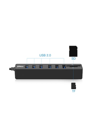Skycity Usb 2.0 8 Port Hub İle Sd/tf Kart Okuyucu Kombinasyonu - Taşınabilir, Plug & Play, 480 Mbps Hızlı Veri Transferi Beyaz