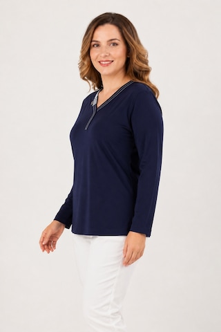 Bihan Store Kadın V Yaka Yaka İşlemeli Penye Bluz Y26-641 Lacivert