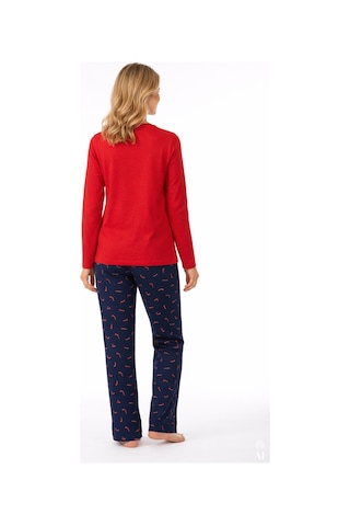 Koza İç Giyim Kadın Soft Touch Pamuklu Uzun Kollu Basic Ayıcık Desenli Pijama Takımı Kk30119 Kırmızı - Lacivert
