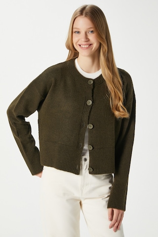 Kadın Keep Yan Yırtmaçlı Yumuşak Dokulu Haki Basic Triko Hırka 70145 Haki