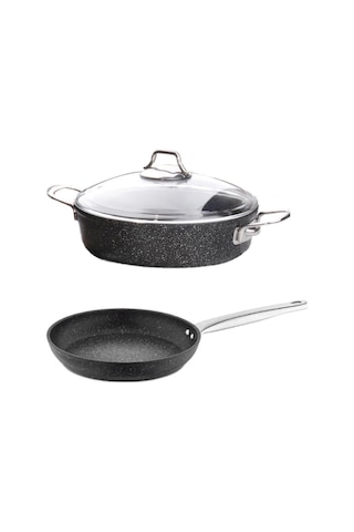 Falez Black Line 2'li Granit Döküm 26Cm Kısa Tencere Tava 26 Cm