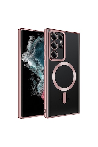 Galaxy S22 Ultra Uyumlu Magsafe Wireless Şarj Özellikli Csk Zore Setro Silikon-rose Gold