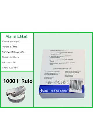 4x4 Cm Barkodlu Alarm Etiketi Rf Radyo Frekans 1 Rulo: 1000 Adet
