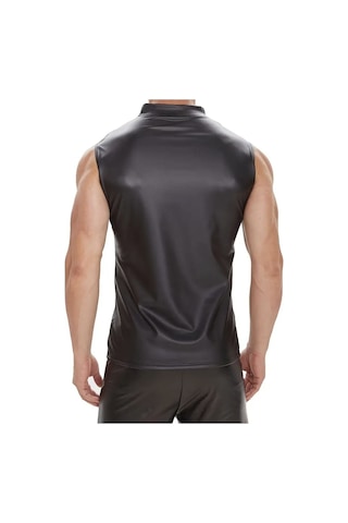 Deri Dik Yaka Sıfır Kollu Yelek Siyah