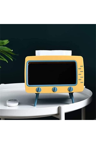 Tv Şeklinde Cep Telefonu Tutucu 2'si 1 Arada Mendil Kutulu B Çok Renkli