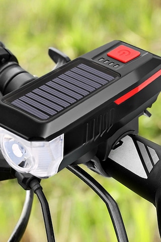 Solar Bisiklet Feneri Su Geçirmez Led Güneş Enerjili Usb Şarjlı Güçlü Fener Siyah