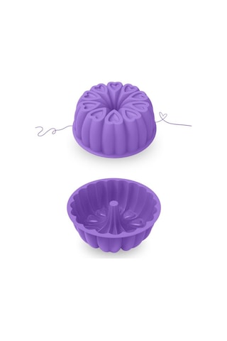 Kalp Desenli Yuvarlak Silikon Kek Kalıbı 23 Cm Lila