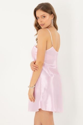 İnce Askılı Güpürlü Mini Saten Gecelik,pembe L/xl,33165384 Açık Bej - Beyaz