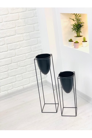 Siyah Renk 2'Li Metal Ayaklı Saksı Çiçeklik (468977549)