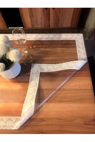 Şeffaf Pvc Dantelli 1.2mm Masa Örtüsü Masa Pedi Koruyucu Mika Asetat Masa Örtüsü Çalışma Masası En: 10 Çok Renkli