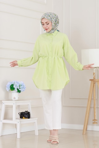 Sevitli Önü Ekli Bol Kalıp Tunik-sarı-5205 Sarı