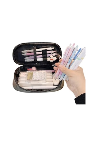 Aoyingnettech Sanrio Pio Melodisi Kuromi Kırtasiye Kılıfı Kalp Kalem Jolıta Çantası - Siyah Büyük Xb Siyah