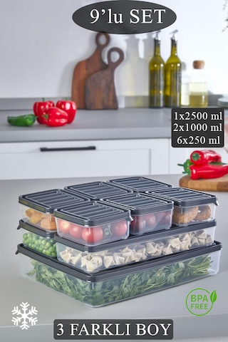 9'lu Set Buzdolabı Organizeri 1x2500ml, 2x1000ml, 6x250ml