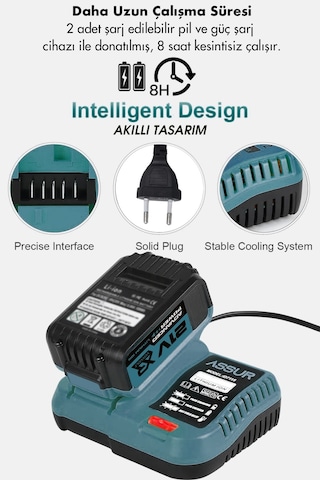 Assur ASR1029 21V Çift Akü 6 Başlıklı Set Mavi