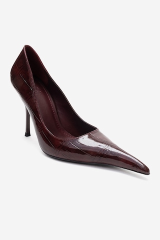 Luvishoes Luce Bordo Baskılı Sivri Burunlu Kadın Topuklu Ayakkabı Bordo