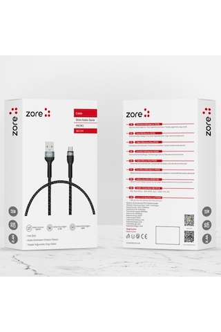 Zore Shira Serisi Micro Usb Kablo 30 Cm-Siyah-Siyah