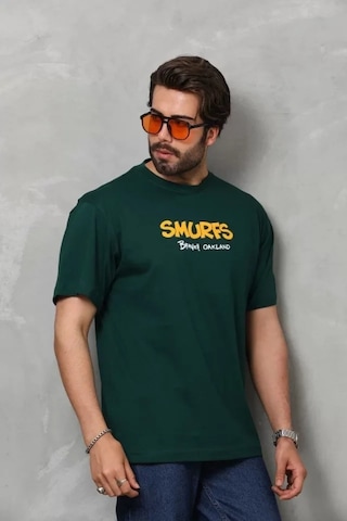 Valensdesign Unisex Basic Bisiklet Yaka Oversize T-shirt - Yeşil