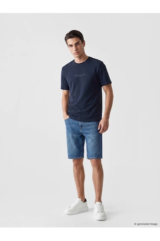 LC Waikiki Lcwaıkıkı Classic Lacivert Bisiklet Yaka Baskılı Erkek Penye Tişört New Navy