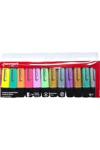Penmark Fosforlu Kalem 12'li Asetat Karışık Renk 6 Pastel + 6 Simli 6863181701861 Hs-505-12ps 709696 Çok Renkli