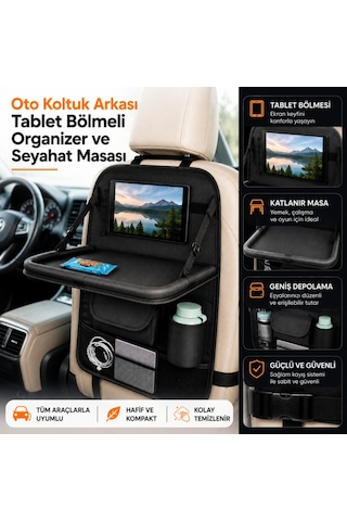 Polham Oto Koltuk Arkası Tablet Bölmeli Organizer, Katlanabilir Seyahat Masası, Çok Bölmeli Araç İçi Düzenleyici