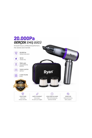 Araç İçi Süpürge Kablosuz Şarjlı El Süpürgesi 20.000pa Gerçek Emiş Gücü 120w Güç 7500mah Güçlendirilmiş Batarya Ry-vc10