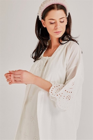 Magic Form 30108 Kadın Ekru Brodeli Lohusa Sabahlık Gecelik Takım