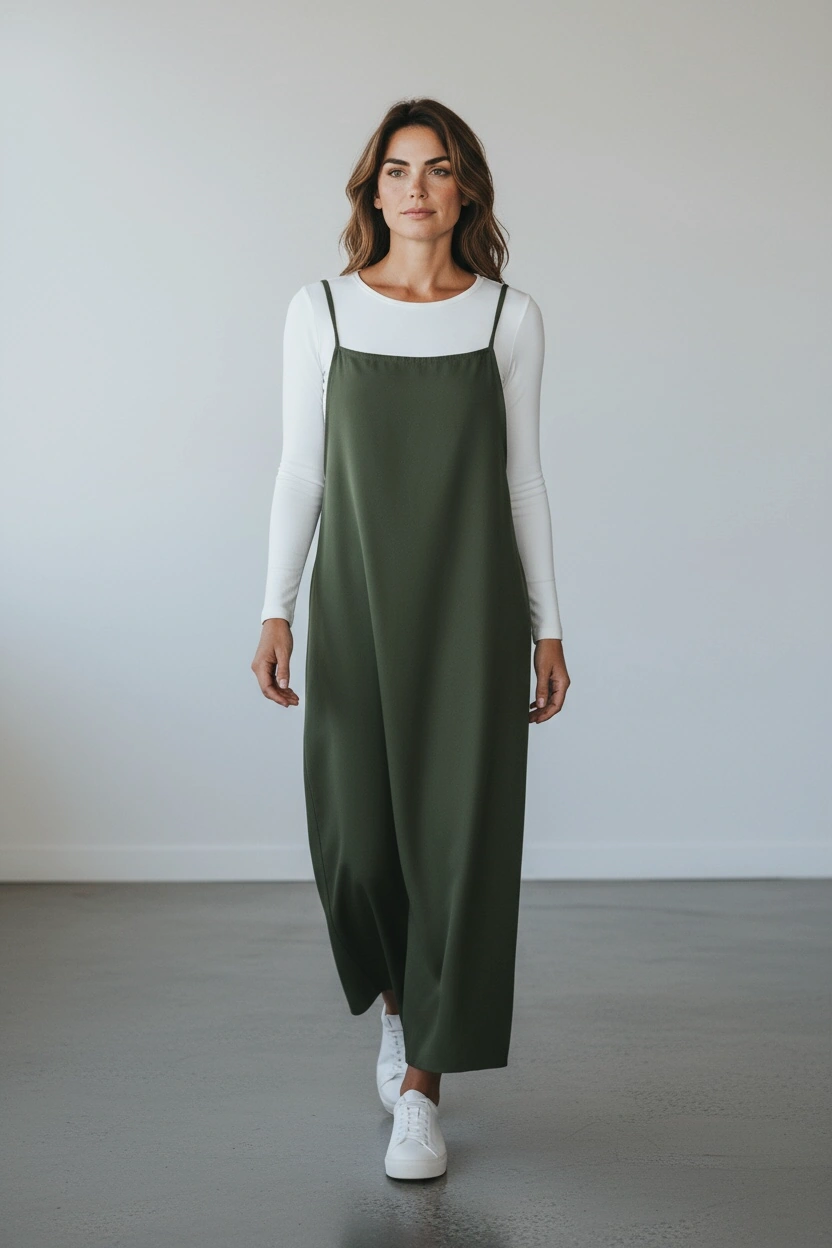 Kadın Ayarlanabilir İp Askılı Dabıl Kumaş Elbise Yeşil